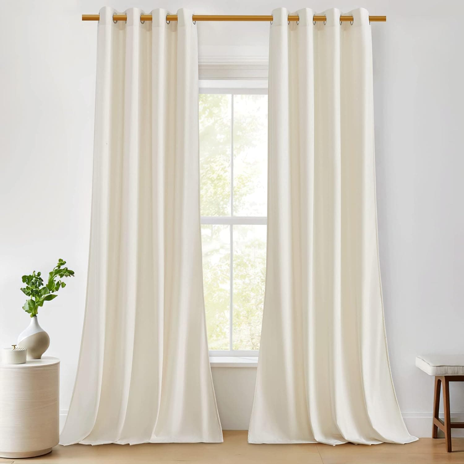 RYB HOME White Velvet Curtains 96 inches Long, Room Darkening Opaque Plush Velvet Drapes Thermal Insulated Privacy Window Treatment for Bedroom Living Room, Ivory, W52 x L96 inches, Set of 2 Panels