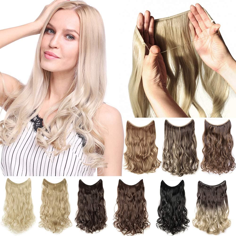 S-noilite Invisible Hair Extensions Secret Transparent Headband Hairpieces No Clip Long Human Made Natural Synthetic Fibre Hair Piece for Women Lady 20 INCHES CURLY LIGHT ORANGE