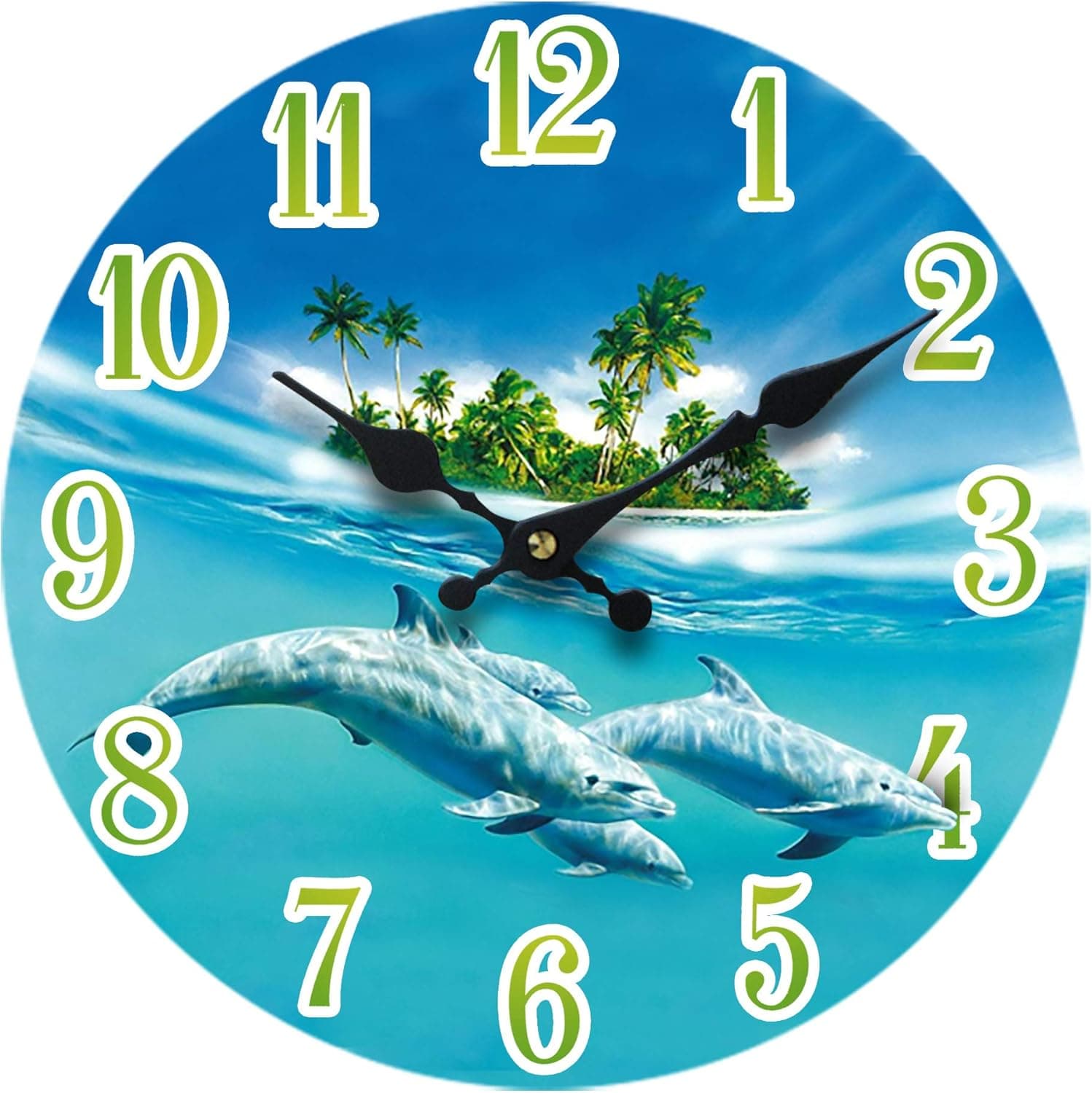 Sea Creations Dolphin Glass Wall Clock New 13"X 13" Home Wall Decor Coastal Nautical Beach