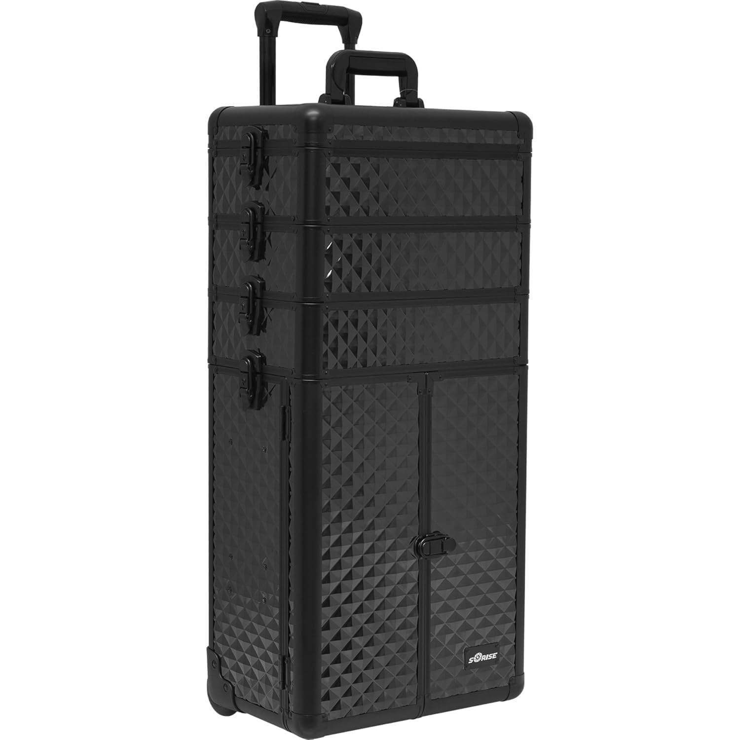 SUNRISE Makeup Rolling Case I3366 4 in 1 Professional Organizer, 3 Stackable Trays and 2 Drawers, Locking with Mirror, Black Diamond