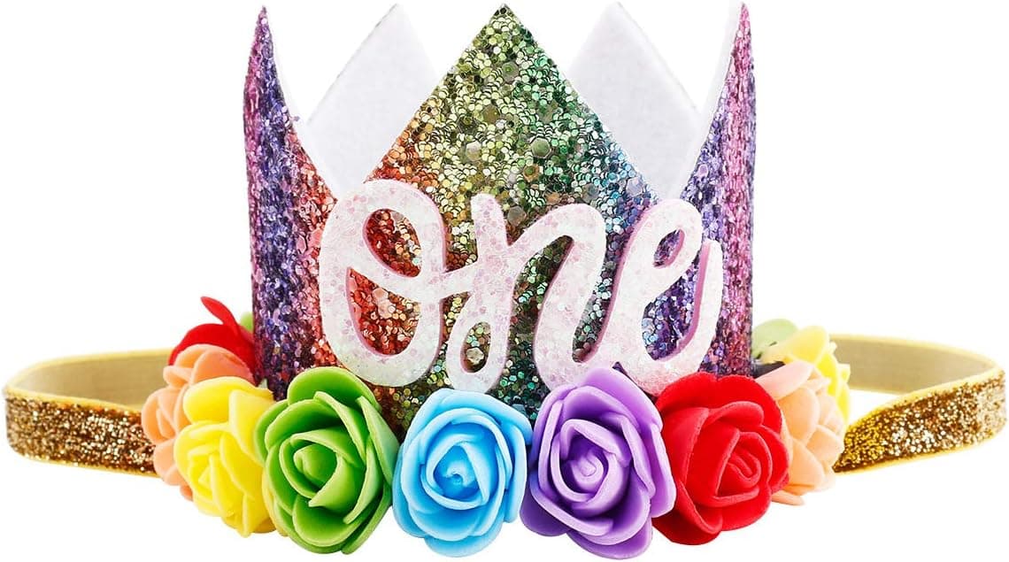 iMagitek Baby Girl 1st Birthday Party Crown Flower Floral Tiara Headband
