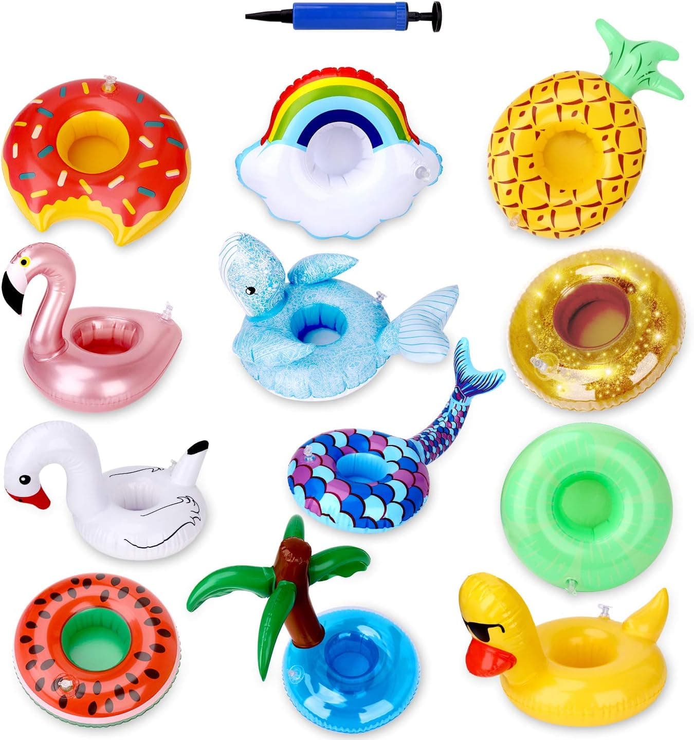 Green Vivid Inflatable Drink Holder 12 Pack,Pool Drink Holder Floats for Parties and Kids Water Fun Toys,Drink Floats for Pool[Newest Type Mermaid&Whale]