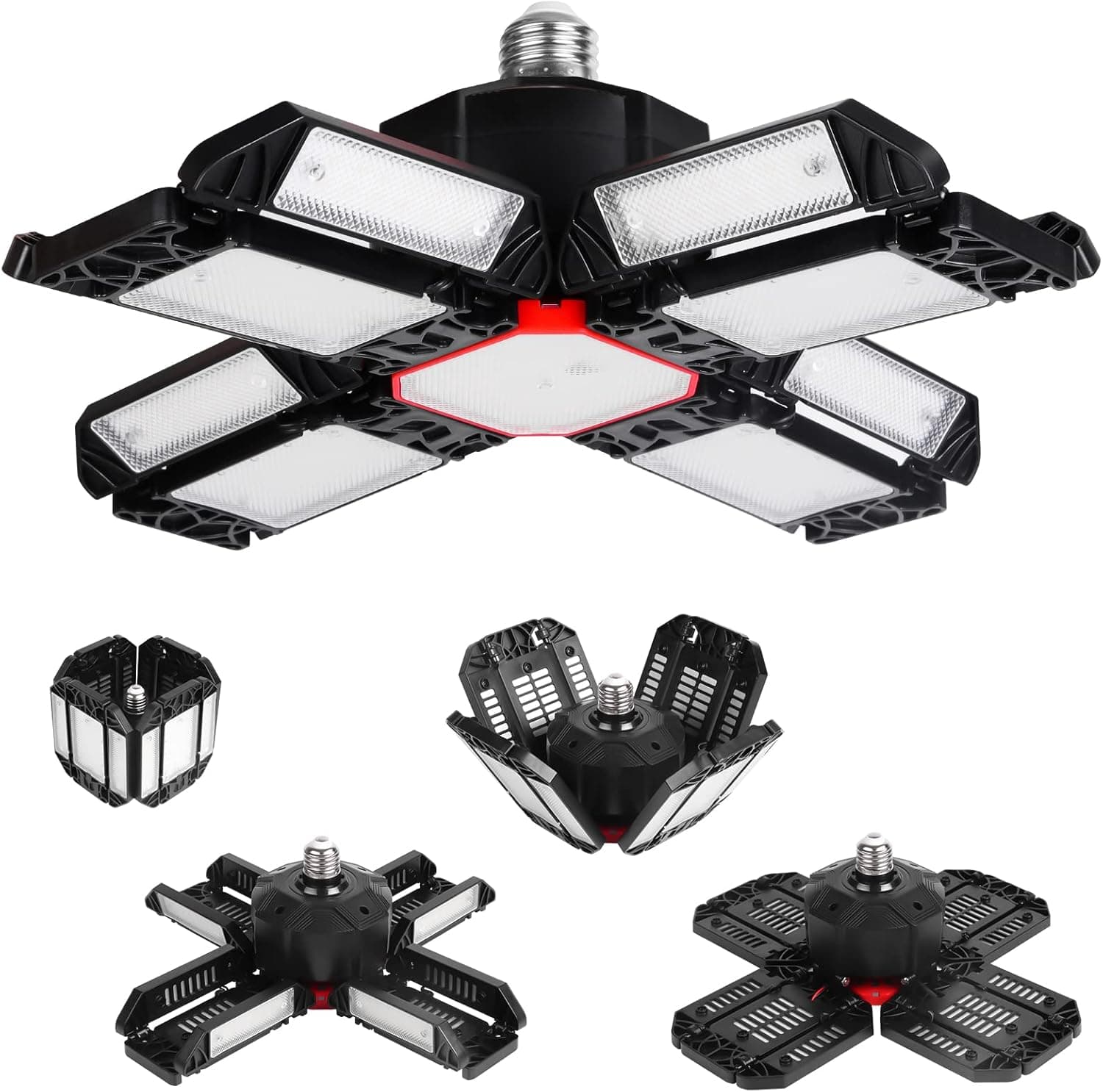 Dexnump LED Garage Light 180W Deformable LED Shop Lights for Garage Super Bright 18000LM 6500K with 12 Adjustable Panels E26/E27 Garage Lights Ceiling Led for Warehouse Shop Basement Barn Workshop