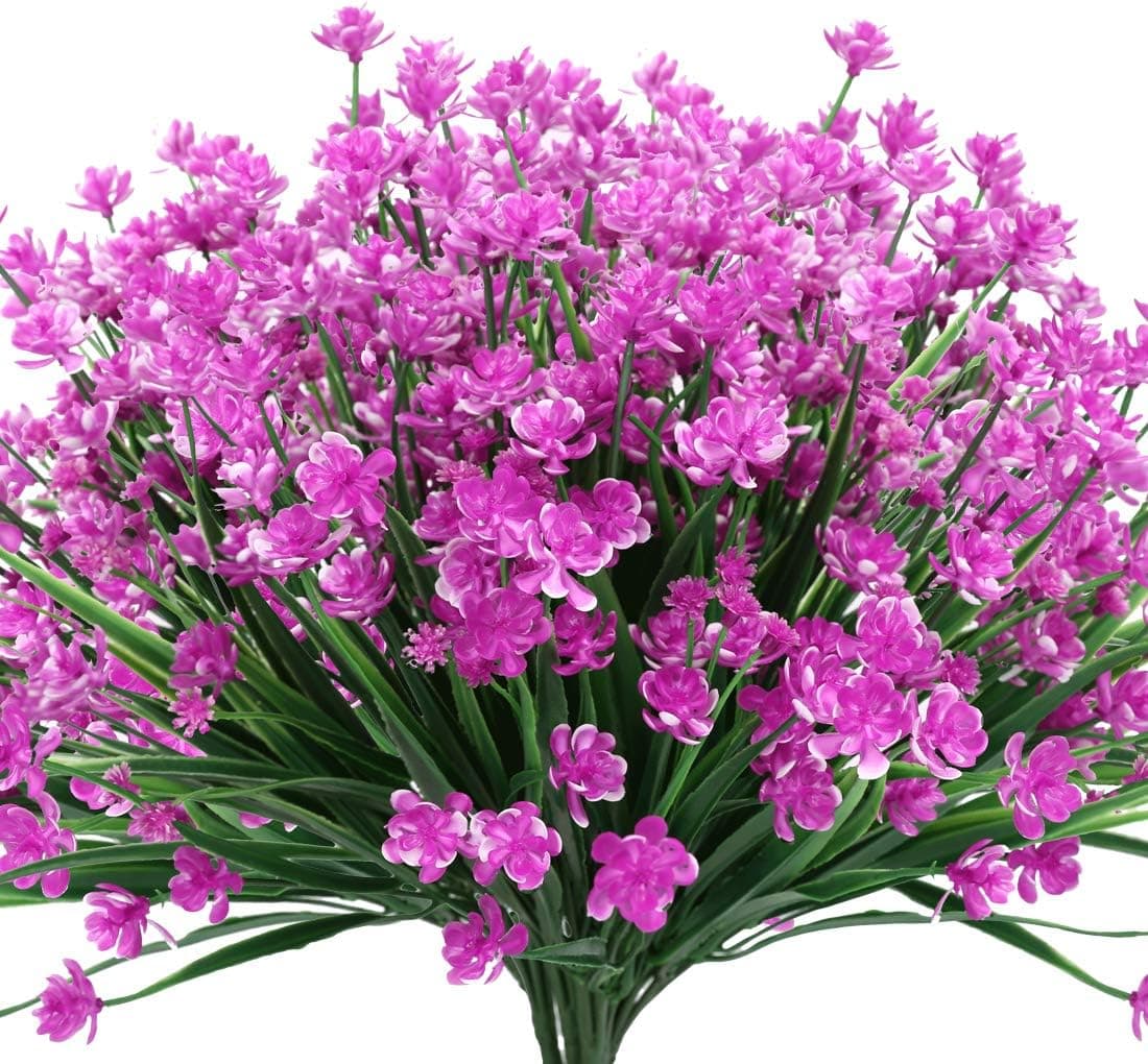 URSTOUD 20PCS Artificial Flowers,Fake Greenery Faux Plastic Bushes Fake Shrubs UV Resistant No Fade Faux Plastic Flowers for Wedding Hanging Bouquet Indoor Outdoor Home Garden Office Kitchen(Fuchsia)