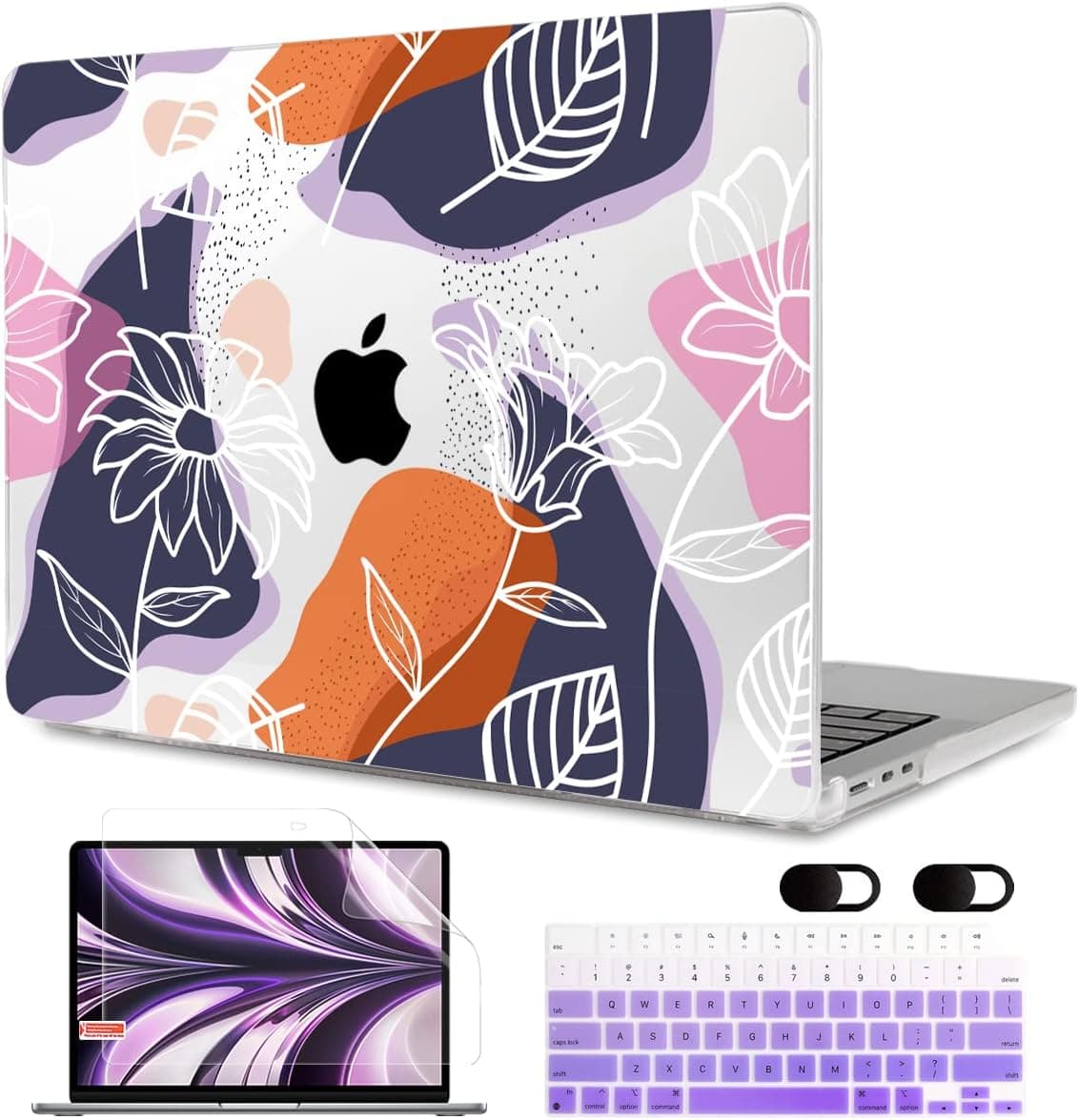 MEEgoodo for MacBook Air 13 inch Case 2021 2020 2019 2018 Released A2337 M1 A2179 A1932 with Touch ID, Plastic Hard Shell & Keyboard Cover Compatible with MacBook Air Case 13.3, Abstract Flowers 6
