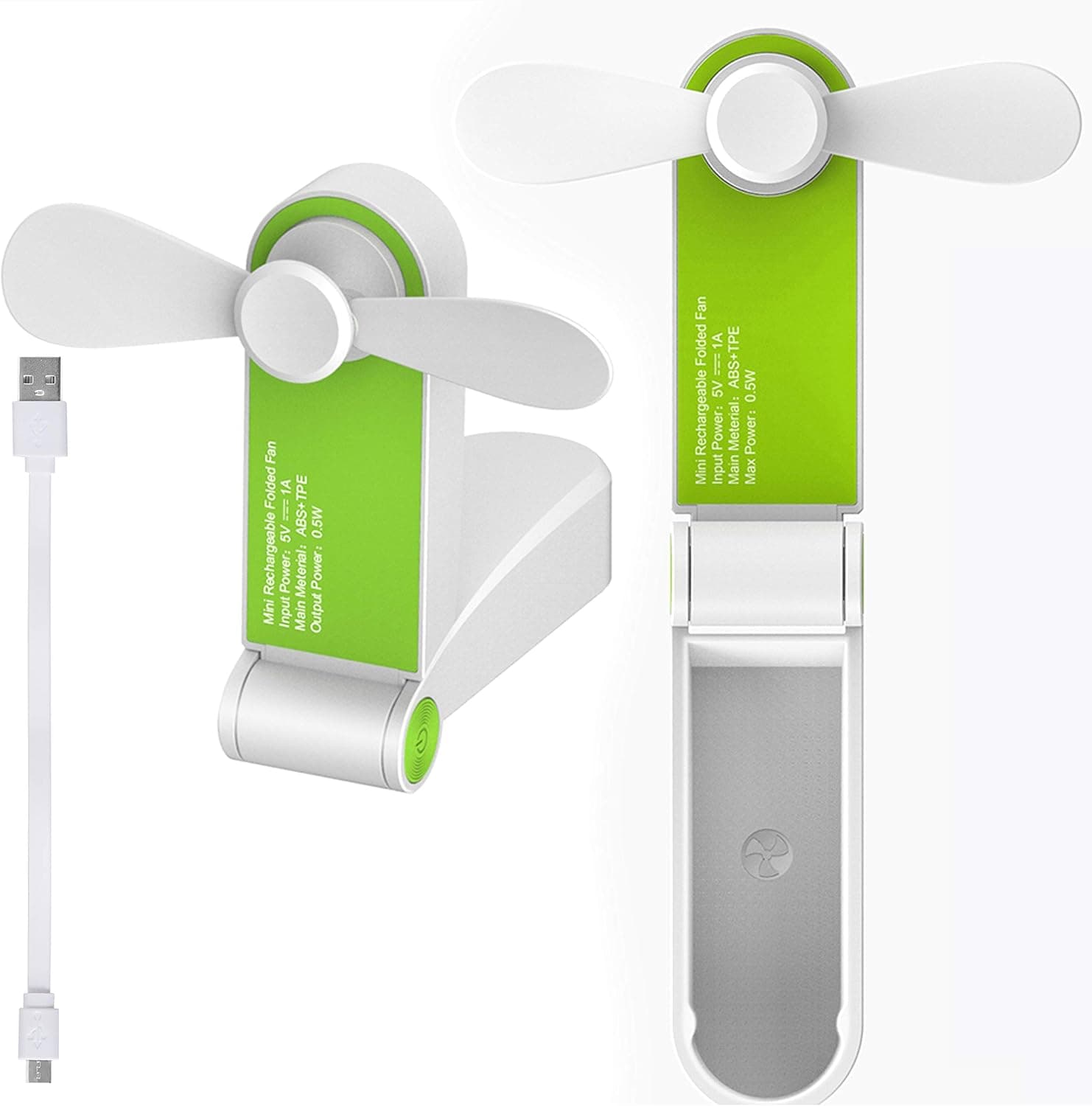 2 Pack Mini Handheld Fan, Personal Fan Battery Operated Fan Electric Quiet Fan Mini Fan USB Rechargeable Fan Folding Hand Fans Portable Fan for School & Office, 2 Modes, Green