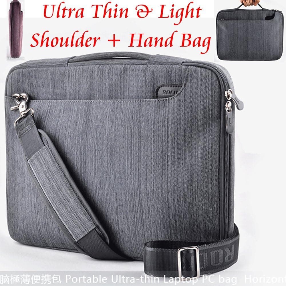 Rock Multifunction Laptop Bag, Combine Handbag and Shoulder Bag Function, Fit for Any Notebook Under 14.1 Inches, Super Light and Thin -- Grey / Gray