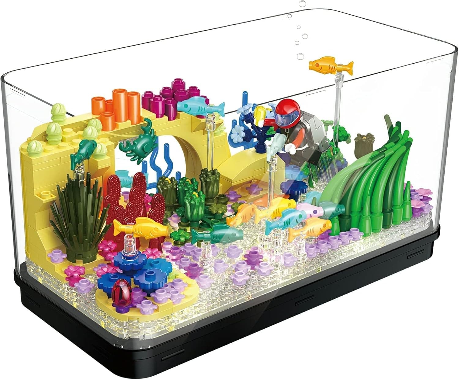MACTANO Fish Tank Aquarium Building Sets, Lighting Aquarium Mini Building Block Kit Model Toy for Adults (Not Compatible with Lego)-559PCS…