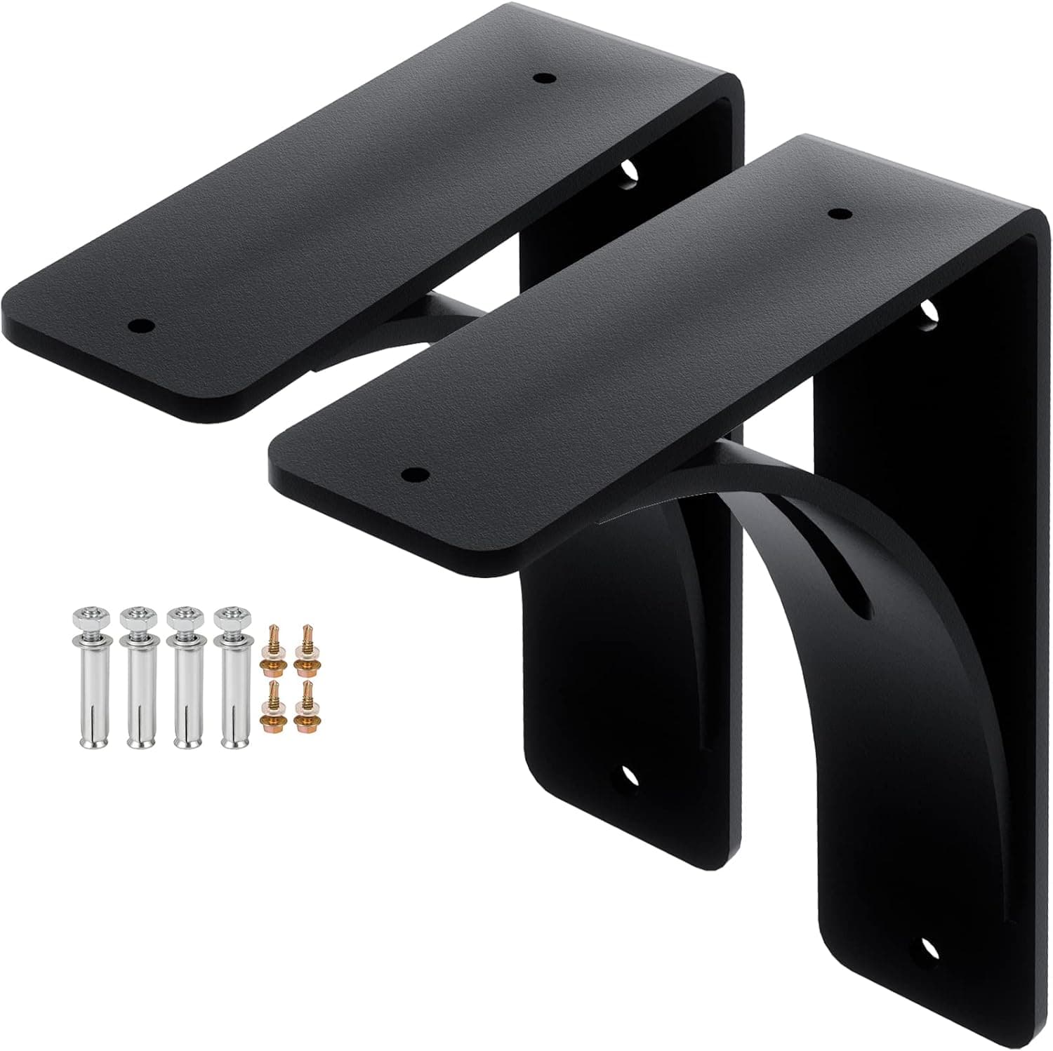 HomiShare 2Pcs Heavy Duty Shelf Brackets 7 x 6 x 2", Steel Brackets 450lbs Load Capacity, Triangle Support Mantel Brackets , DIY Metal Shelf Brackets Matte Black