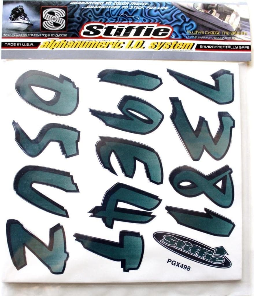 Stiffie Slash Race Green/Black 3" Alpha-Numeric Registration Identification Numbers Stickers Decals for Boats & Personal Watercraft