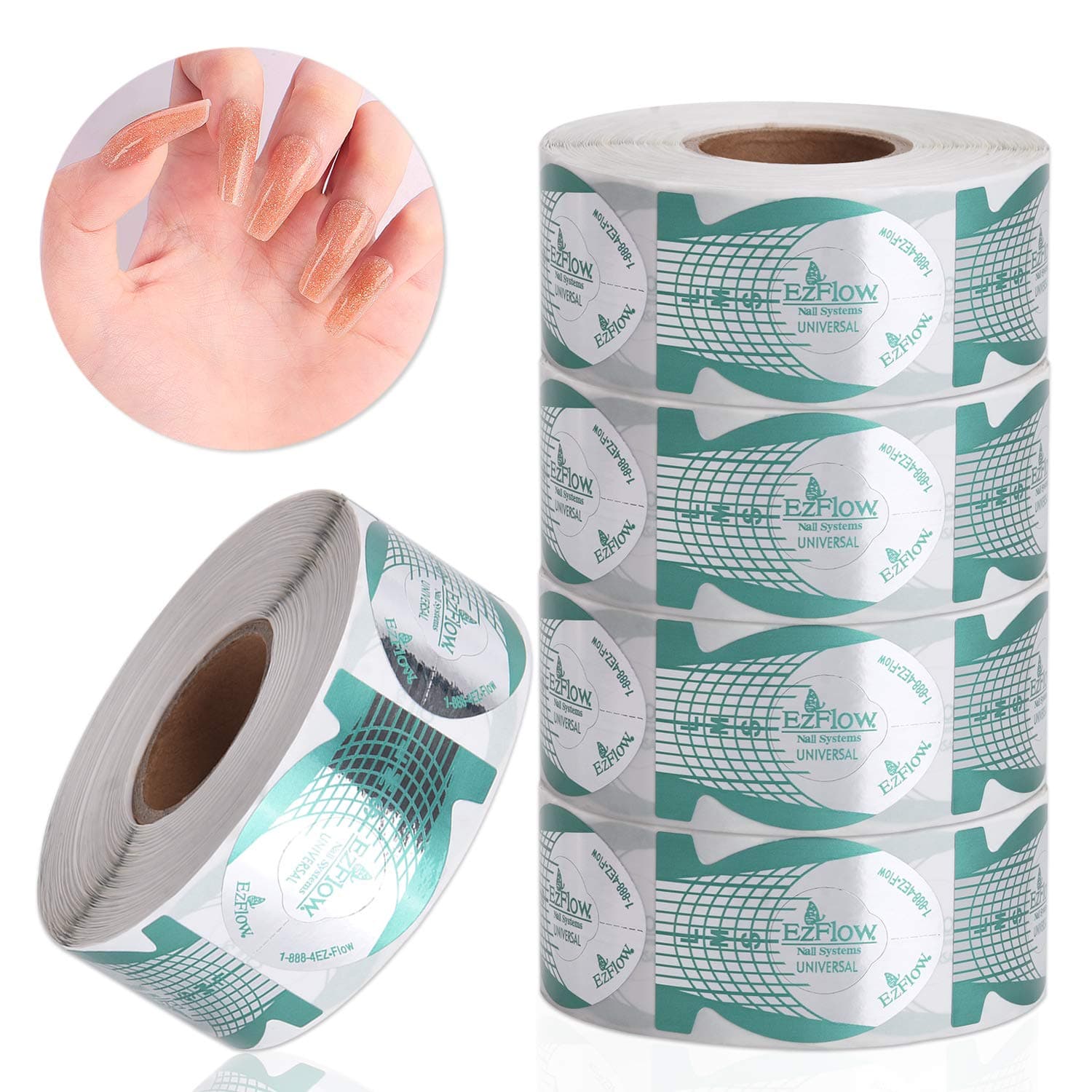 Noverlife 2500PCS Nail Art Form Guide Stickers, 5 Roll Fish Shape Nail Art Extension Sticker Guide Form, Manicure Extension Nail Form Tool, Acrylic UV Gel Nail Extensions Form Guide Sticker Pape