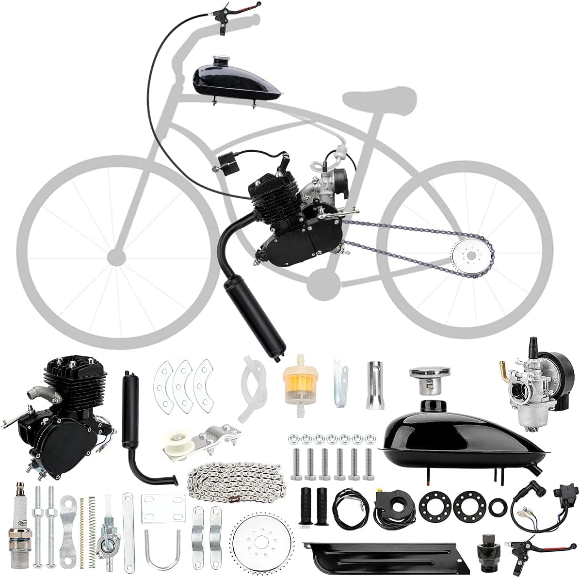 Niome 80cc 2-Stroke Bicycle Gasoline Engine Air-Cooled Motor Kit for Motorized Bicycle Push Bike Black