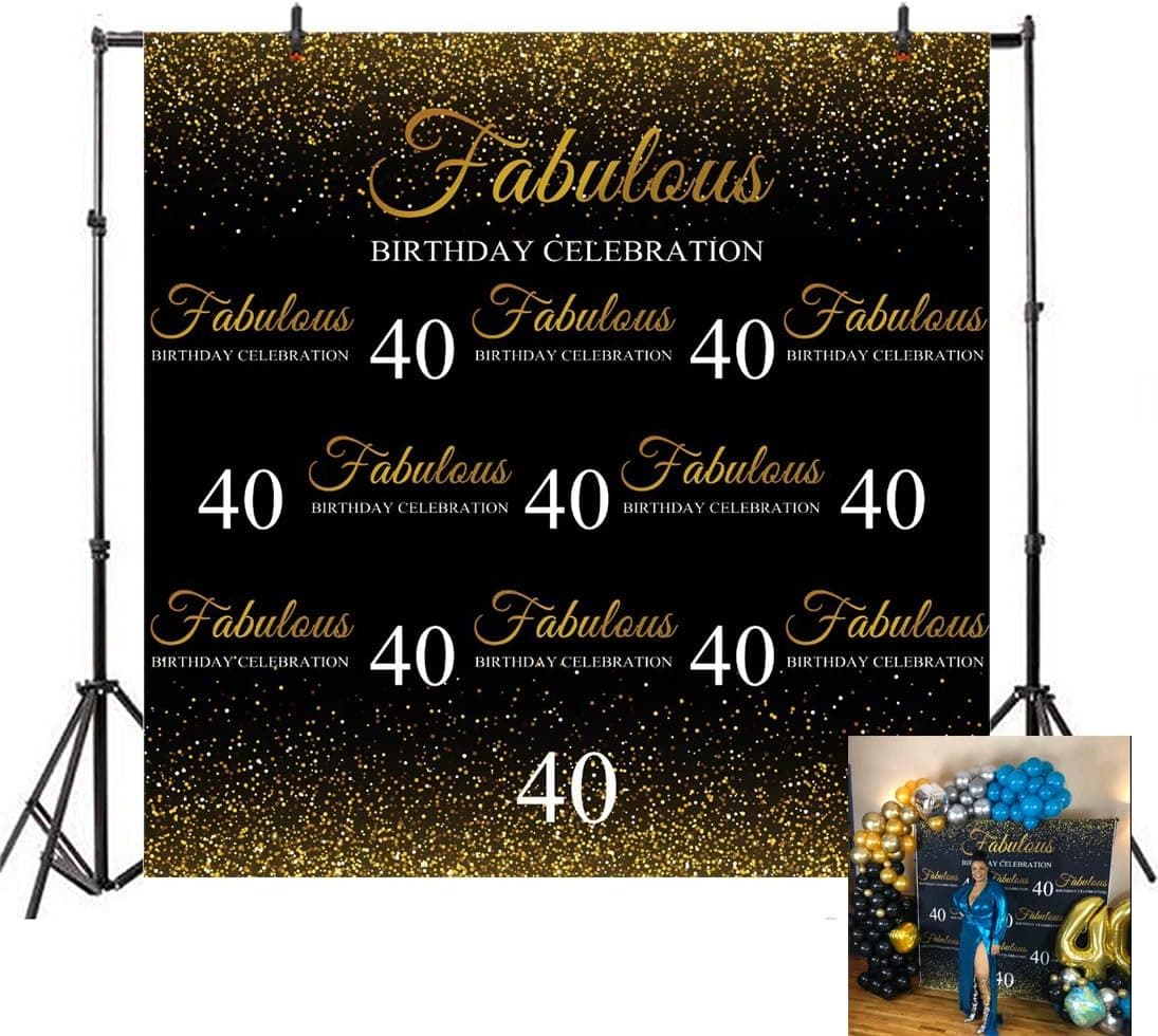 YEELE 6x6ft 40th Birthday Backdrop Golden Sequin Forty Year Step and Repeat Banner Photography Background Lady Mother Woman Artistic Portrait Photo Booth Dessert Table Photoshoot Props