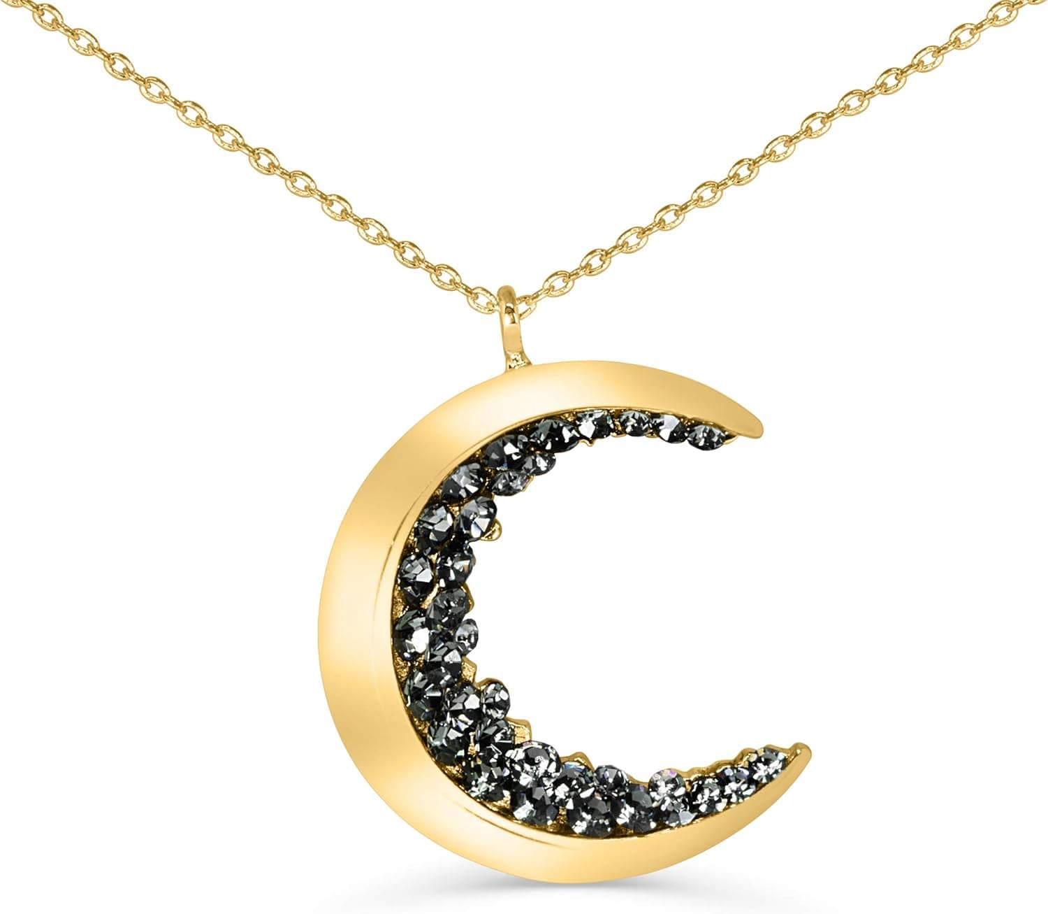 ONDAISY Black Cz Gypsy Planet Half Crescent Sailor Luna Moon Pendant Charm Chain Necklace