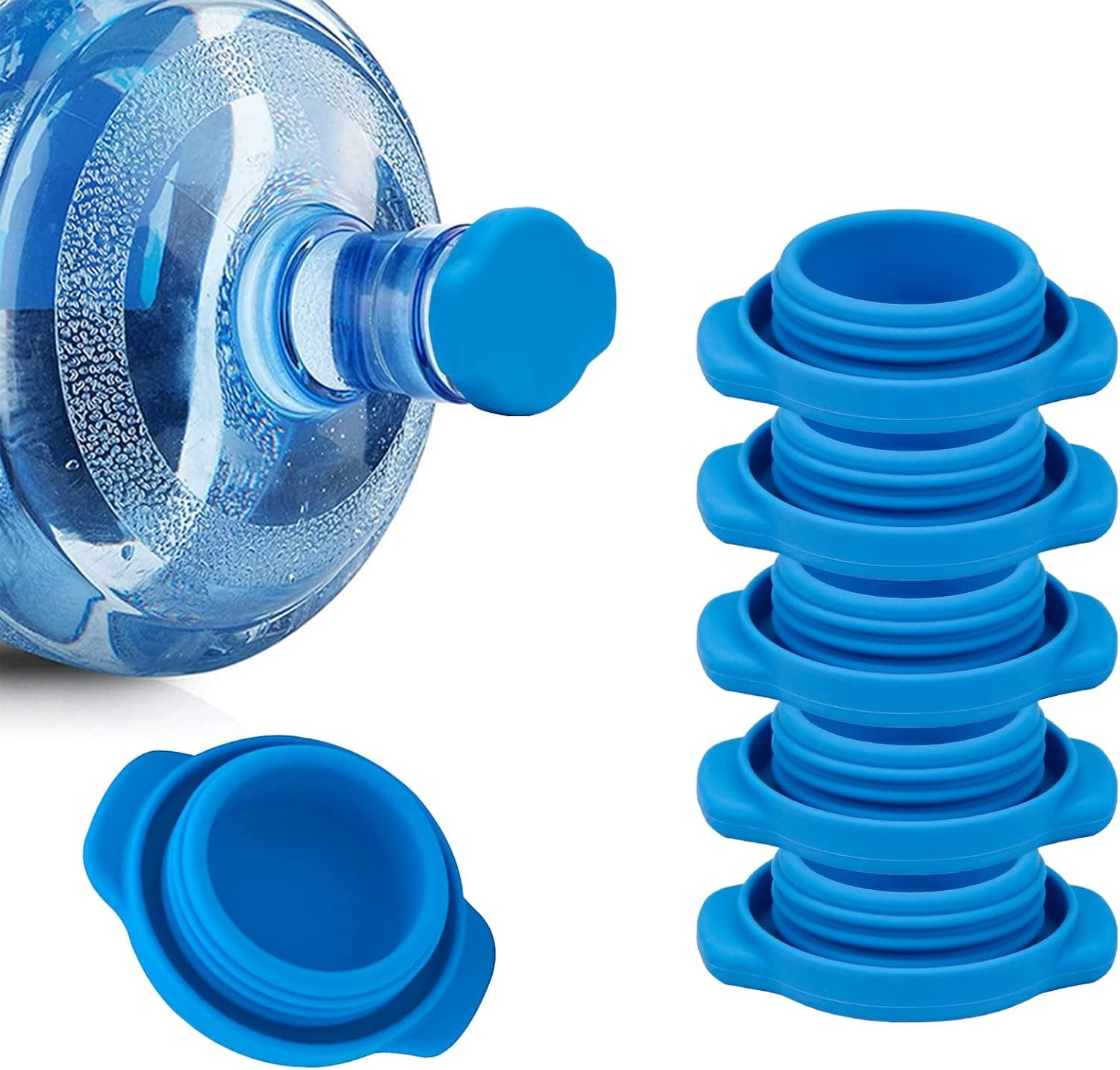 HYBKLER 5 Gallon Water Jug Reusable Replacement Cap - Silicone No Spill Top Lid Cover fits 55mm Bottles - Pack of 5