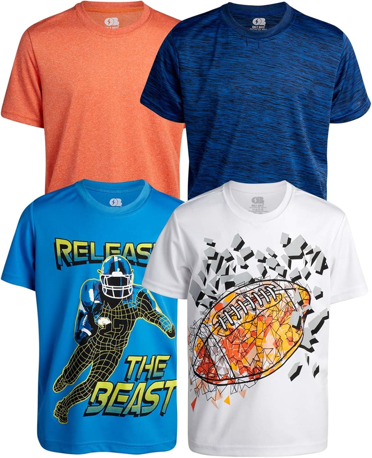 ONLY BOYS Performance Dry-Fit T-Shirts (4 Pack)