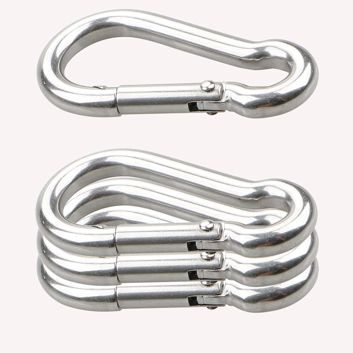 dengshankou 304 Stainless Steel Carabiner Clip for Camping, Hiking, Outdoor and Gym, Stainless Steel Spring Snap Hook Carabiner for Hammock, Dog Leash & Swing and Silver
