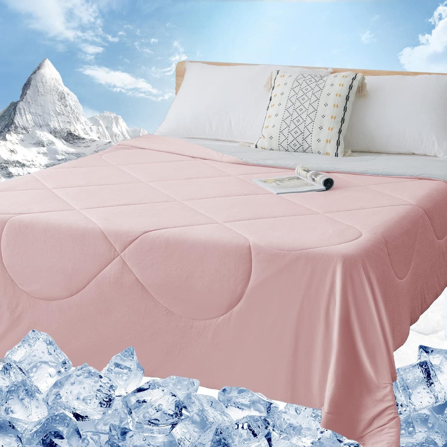 HOMFINE Cooling Blanket for Hot Sleepers - Both Sides Q-Max>0.45 Arc-Chill Cooling Fiber for All-Season, Breathable Soft Keep Cool Summer Blanket for Bed Couch Sofa (Pink, 50 x 70 inches)