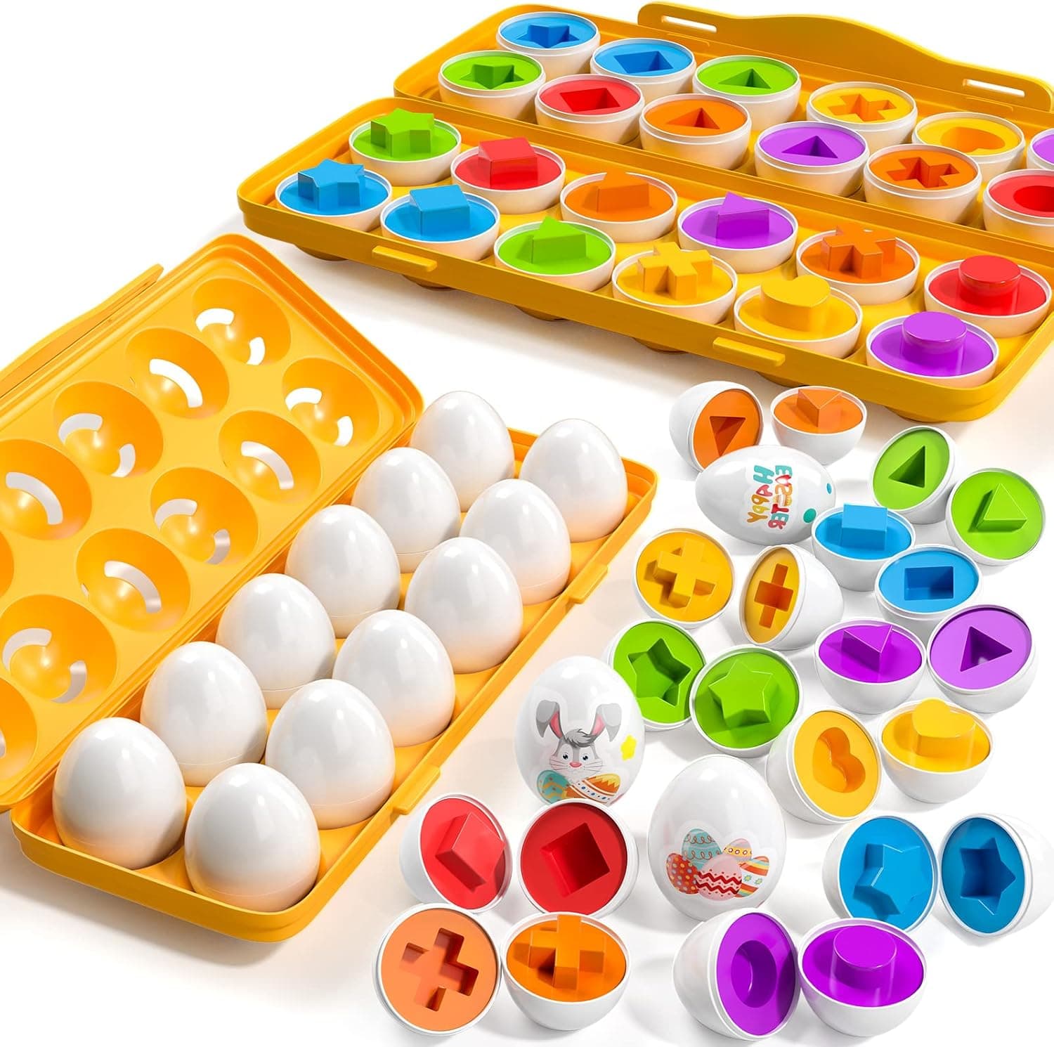 TEMI Toddler Easter Eggs Toys for 3 4 5 Year Old Girls Boys - 12 Toy Eggs with Eggs Holder for Toddlers 1-3, Color Matching Eggs Shape Sorter for Kid 3-5, Sensory Montessori Toys Easter Gifts Age 3-9