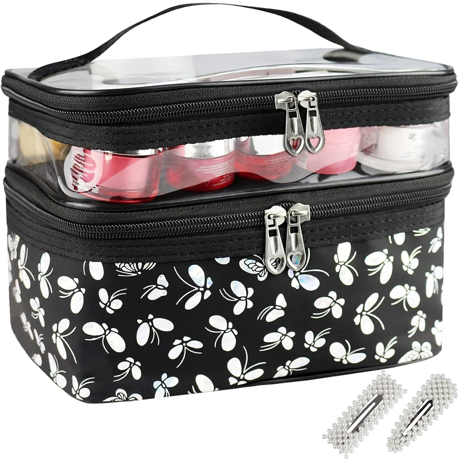CirilYuJe Makeup Bags, Double Layer Travel Makeup Bags For Women, Waterproof Portable Cosmetic Bag for Makeup, Cosmetics Tools, Shampoo, Toiletries