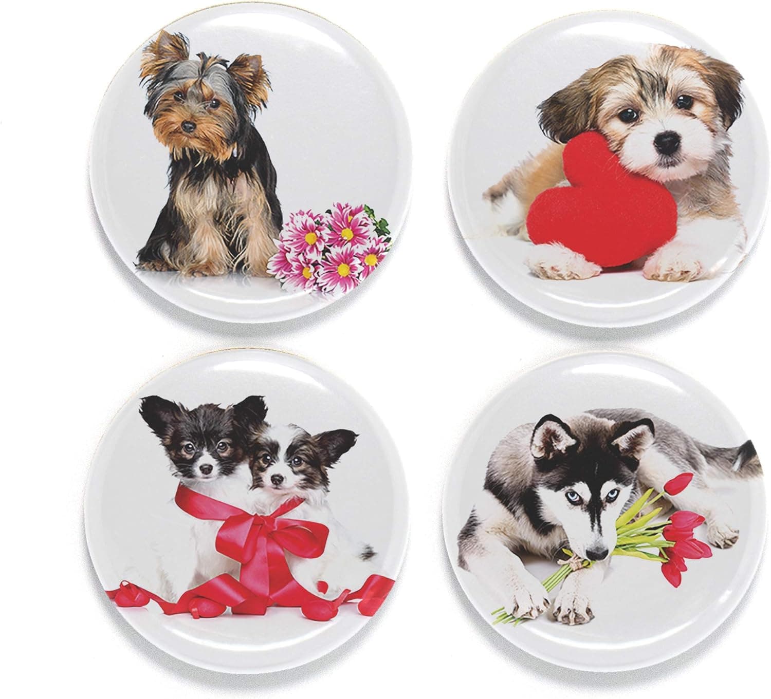 Buttonsmith Puppy Love Magnet Set - Set of 4 1.25" Magnets - Made in the USA