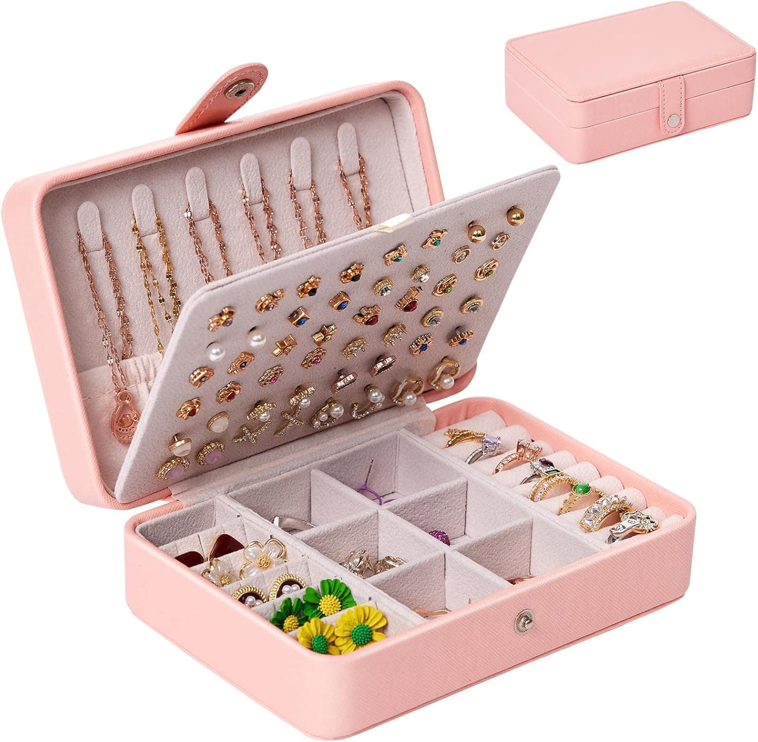 Zumier Small Earring Holder Organizer,Jewelry Box Organizer with PU Leather,Travel Jewelry case for Christmas Birthday Valentine Gift-Pink