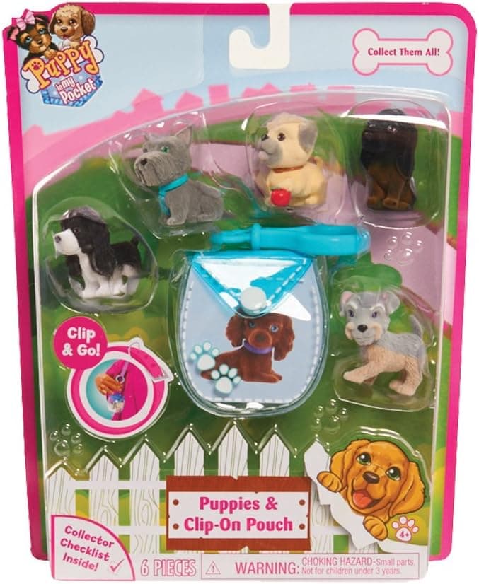 Puppy in my Pocket PUPPIES & CLIP-ON POUCH 6 pcs