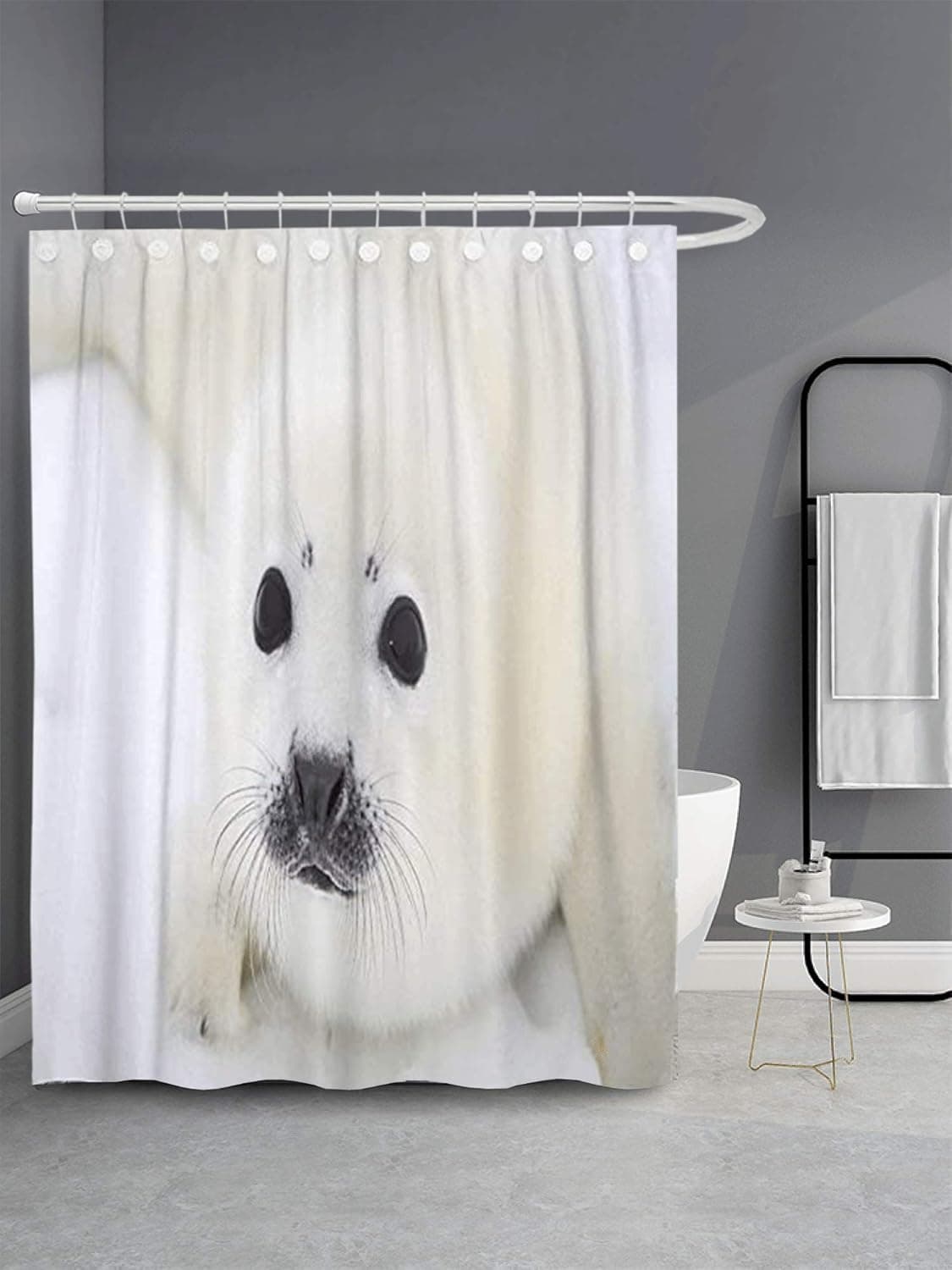 GETTOGET Baby Harp Seal Pup on Ice of The White Shower Curtain Bathroom Sets Hooks,Waterproof Polyester Curtain