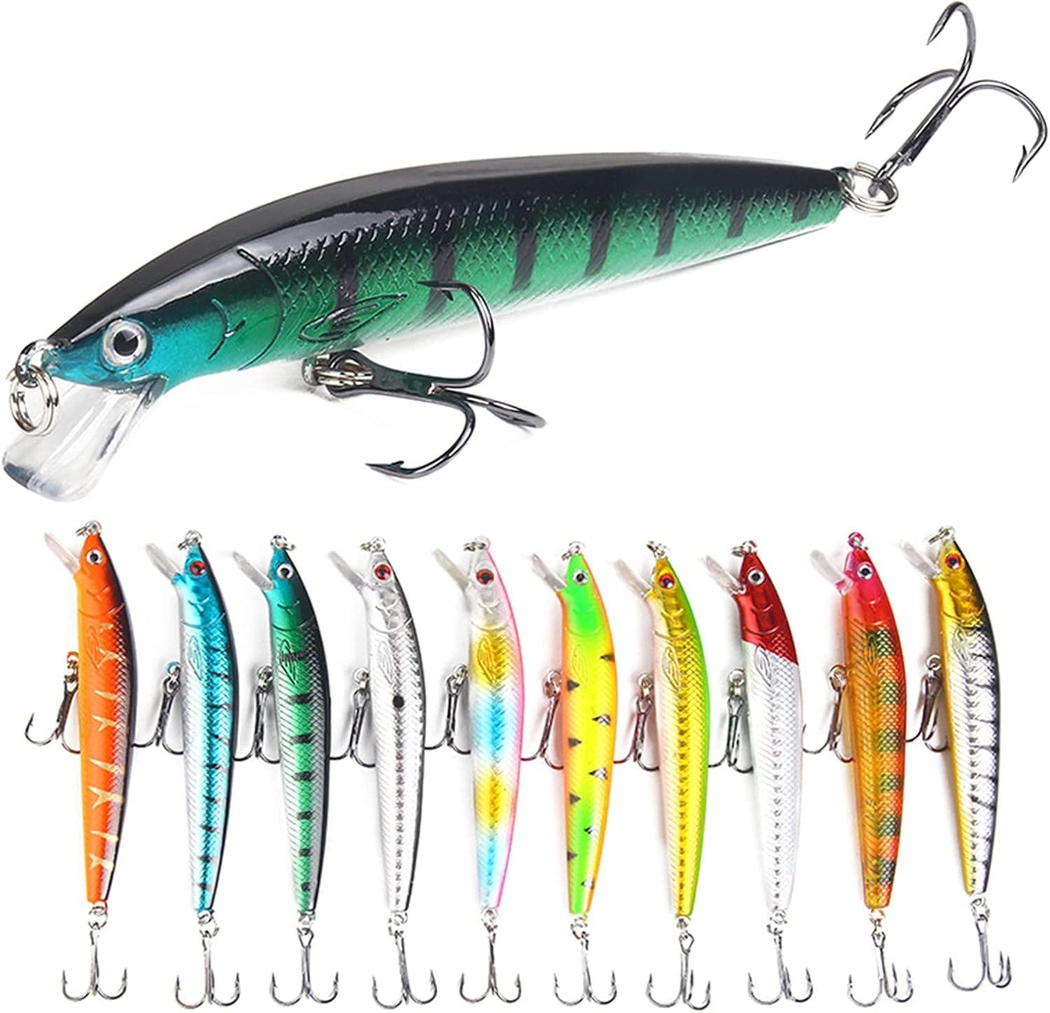 ROZKITCH 8 Pcs Fishing Lures Minnow Lures Topwater Baits Jigs Set for Bass Trout Salmon Saltwater/Freshwater Minnow Fishing Baits Kit, Length 3.9 Inches