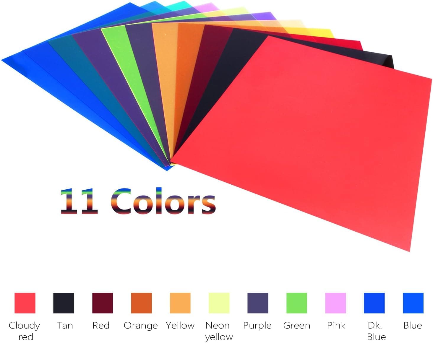 Etyhf 11 Pack Colored Overlays Transparency Color Film Plastic Sheets Correction Gel Light Filter Sheet, 8.5 by 11 Inch,11 Assorted Colors