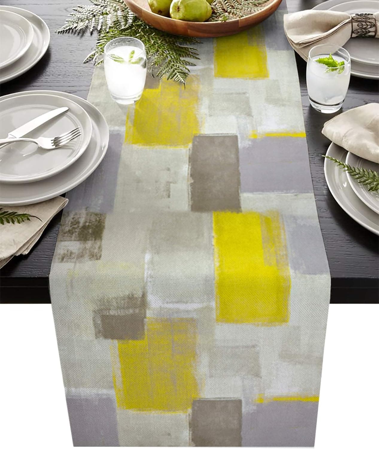 Shinyhouse Summer Table Runner Dresser Scarves, Retro Texture Lemon Yellow and Gray Table Decorations for Dining Room, Kitchen, Living Room, Holiday, Party, Wedding 13x70in