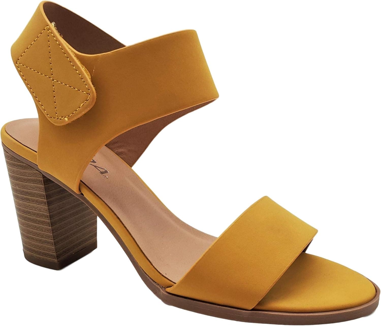 Soda Wait Open Toe Chunky Heel Ankle Strap Block High Heel Dress Sandals Womens Size 8 Mustard Yellow Nubuck