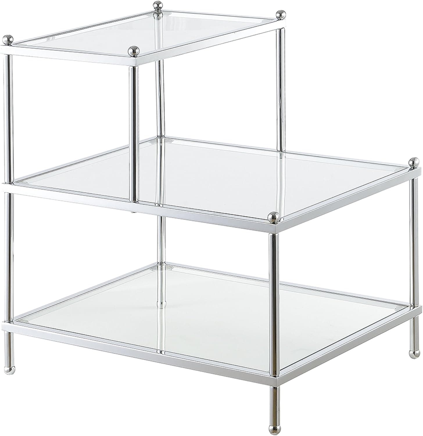 Convenience Concepts Royal Crest 3 Tier Step End Table, Clear Glass / Chrome Frame
