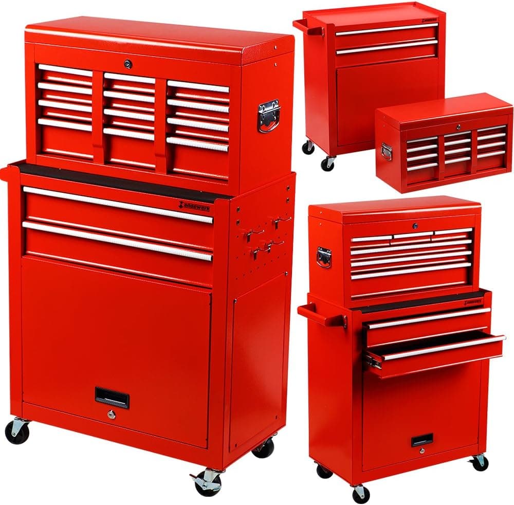 Händewerk Portable Top Chest Tool Storage Box Cabinet Sliding Drawers 2pcs Rolling Toolbox Organizer