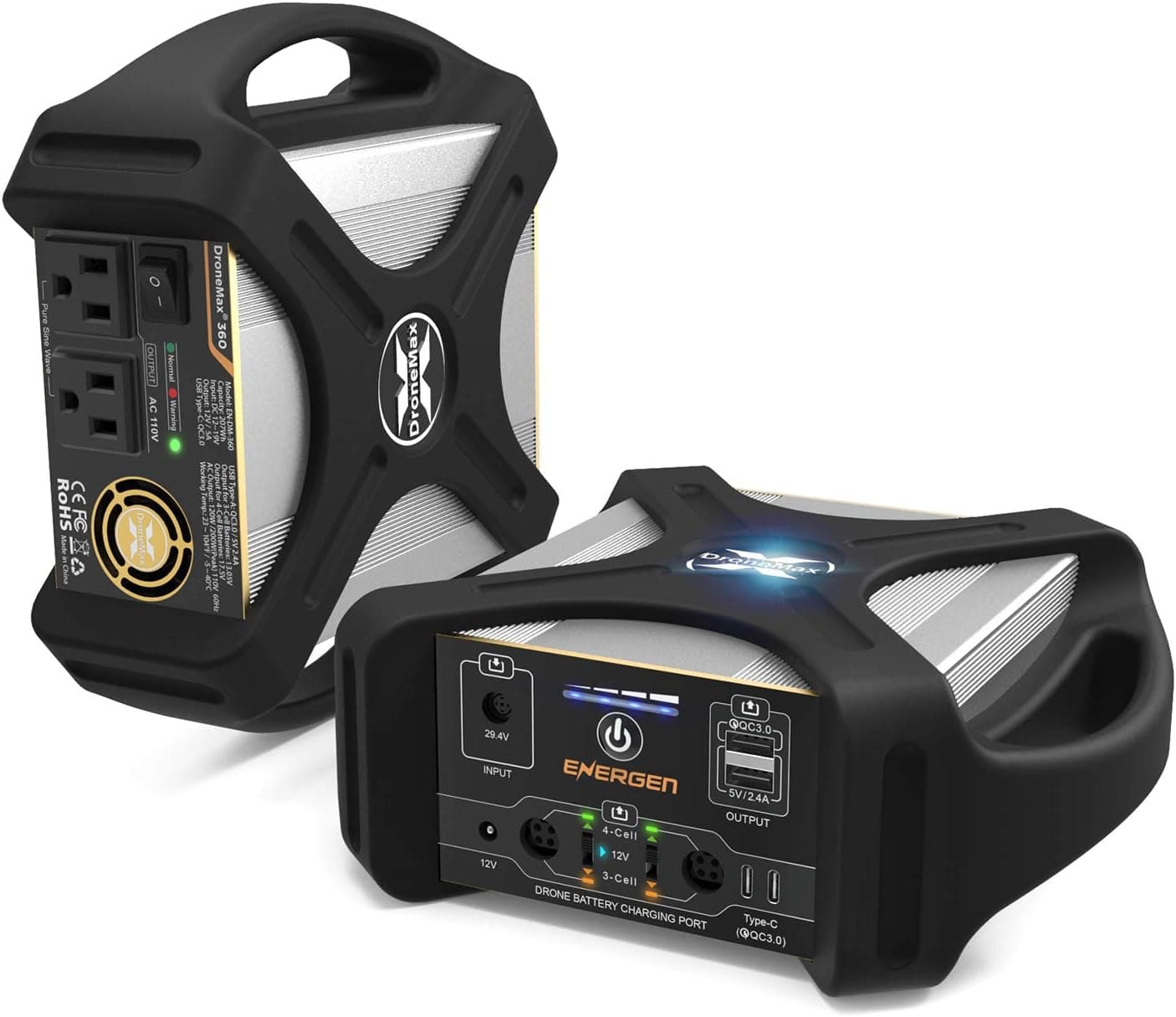 Energen DroneMax 360 Portable Drone Battery Charging Station for Mavic 2/ Mavic Air/Mavic Pro/Phantom 4 with Dual AC Outlet (EN-DM-360)