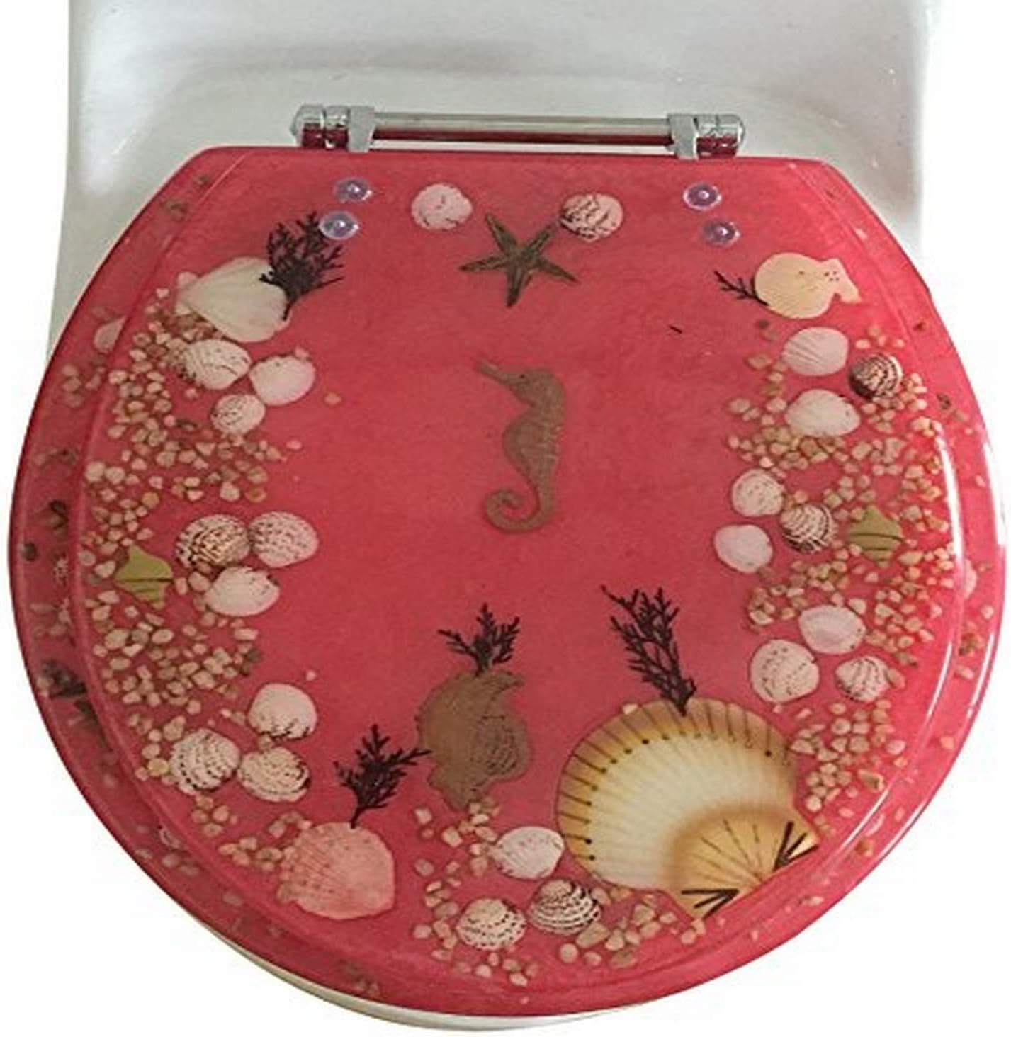 Daniel's Bath & Beyond Polyresin Round Seahorse Toilet Seat, 17", Rose