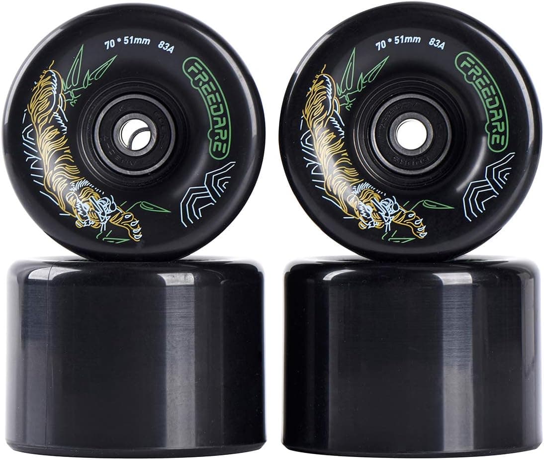 FREEDARE 70mm Longboard Wheels, 4pcs Specific Pattern ABEC-7 Bearings and Spacers Skateboard Wheels(Tiger)