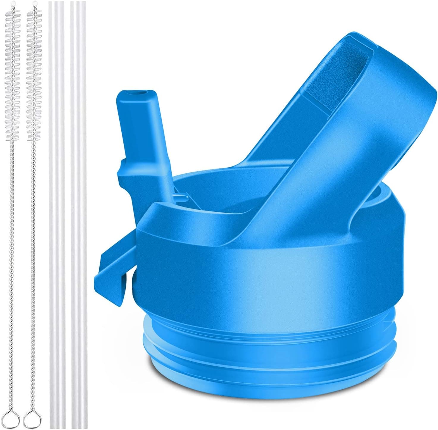 Straw Cap for YETI Rambler Bottle and RTIC Bottle, Straw Lid with 2 Straws and 2 Brushes (Tahoe Blue)