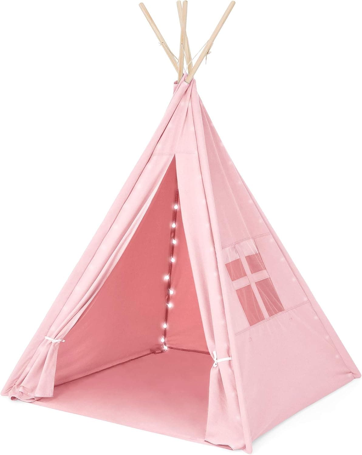 Best Choice Products 6ft Kids Cotton Canvas Teepee Playhouse w/ Lights, Carrying Bag, Pink