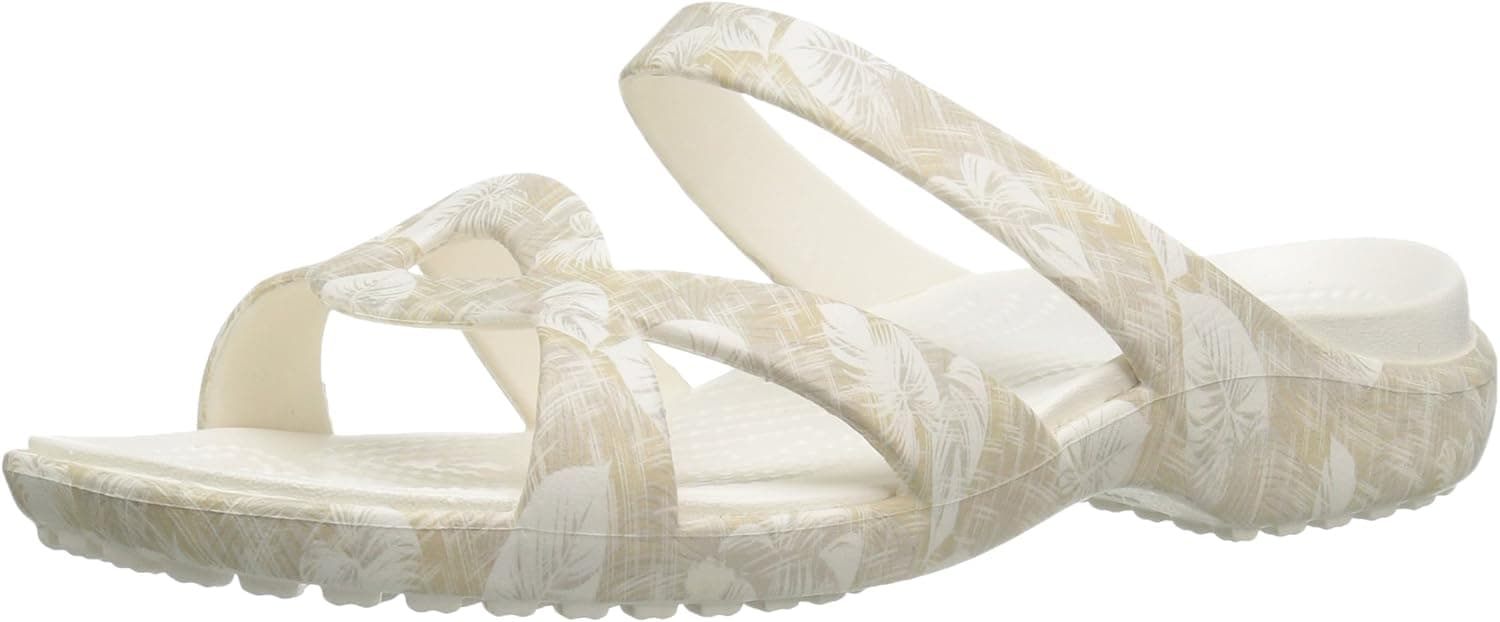 crocs Women's Meleen Twist Graphic Flat Sandal, Cobblestone/Tropical, 8 M US