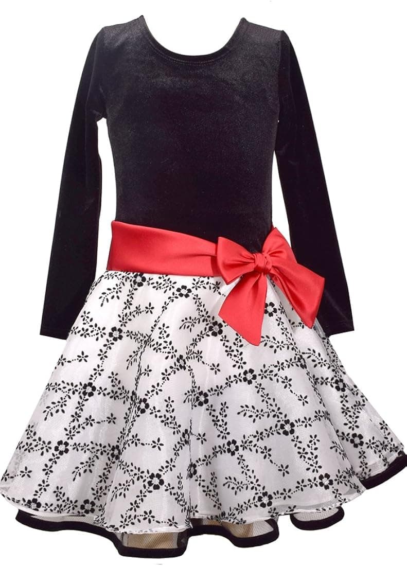 Bonnie Jean 4-16 Girls' Satin Bow Hipster Velvet Dresses, Black/White