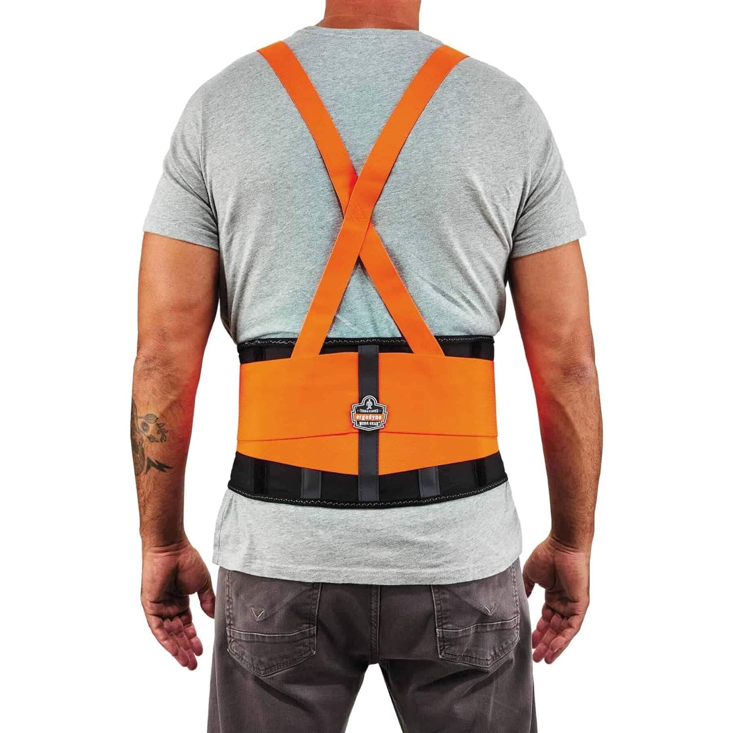 Ergodyne ProFlex 100HV Back Support Brace, High Visibility Support Belt, 8" Spandex Material, Removeable Straps, 2XL, Orange