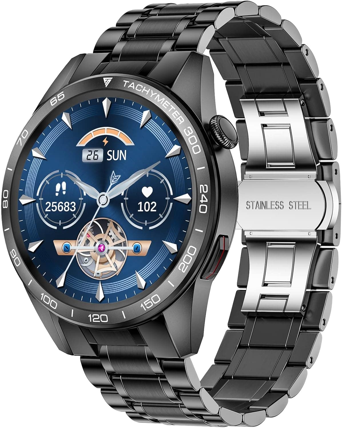 LIGE Smart Watch Men, Fashion Touchscreen Stainless Steel Wristwatch for Men Sports IP67 Waterproof Smartwatch with Heart Rate Sleep Monitor, Fitness Activity Tracker, for Android iOS Phones (Black)