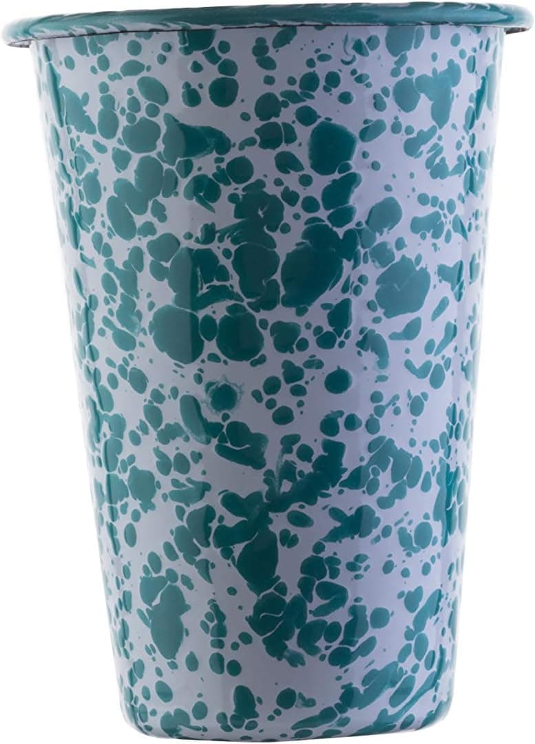 Crow Canyon Home Enamelware Tumbler, 14 ounce, Turquoise/White Splatter (Set of 4)