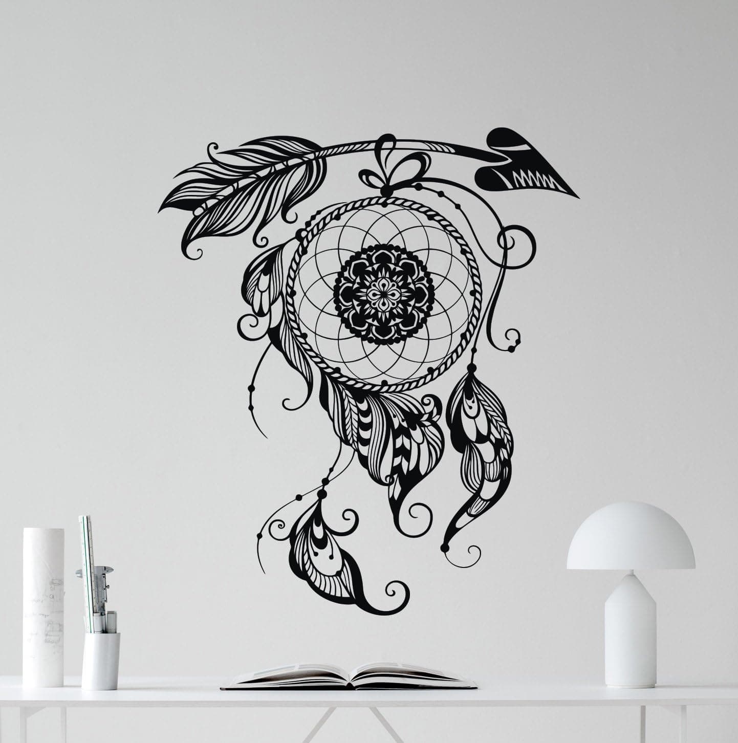Dream Catcher Wall Decal Amulet Feather Vinyl Sticker Dreamcatcher Wall Art Yoga Studio Decor Design Meditation Room Boho Decal Housewares Bedroom Bohemian Decor Removable Wall Mural 111xxx