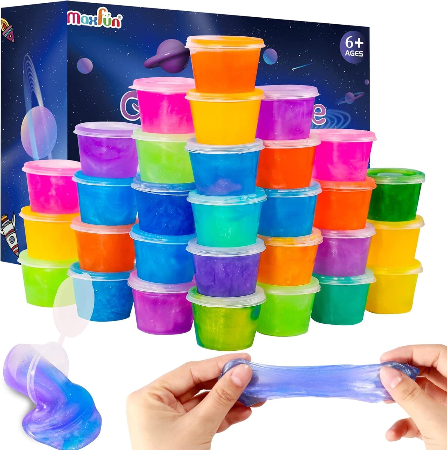 Maxfun 24 Pack Galaxy Slime, Putty Slime Kit, Soft Stretchy Non-Sticky Slime Kit for Girls Boys, Slime Party Favors for Goodie Bags Stuffers, Classroom Prizes