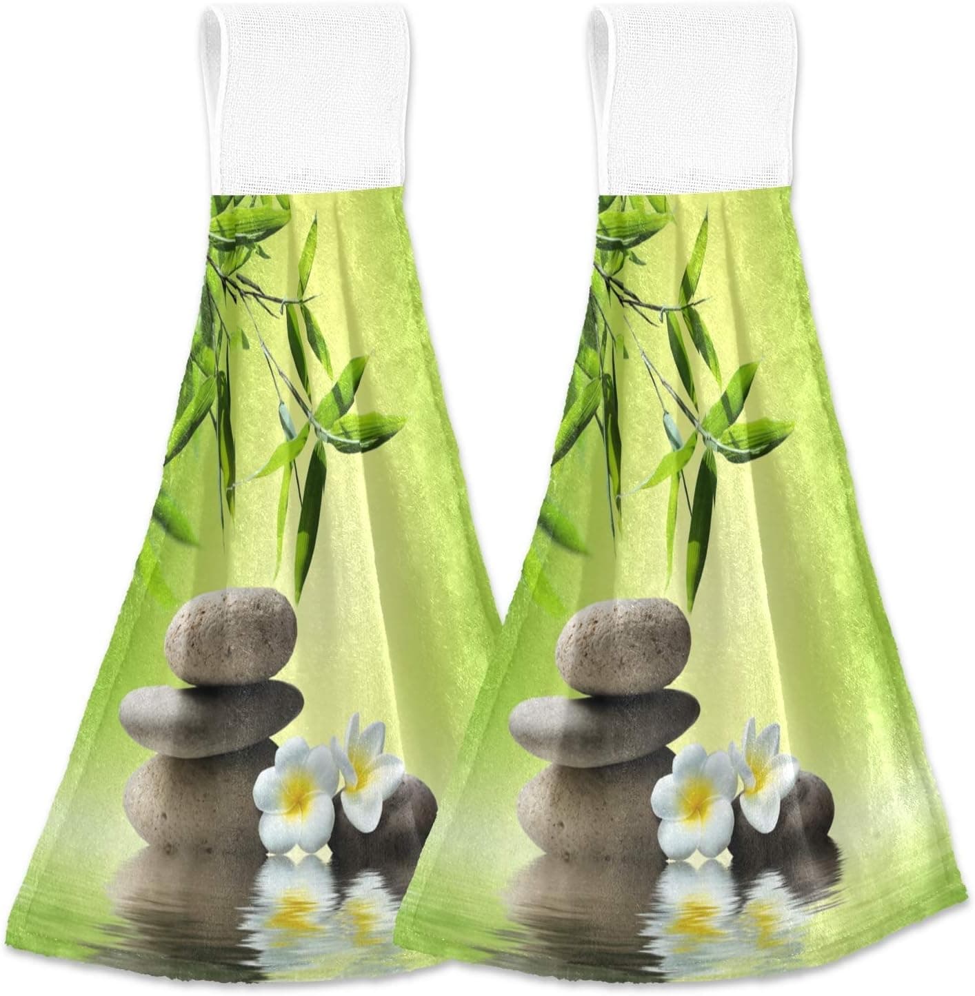Alaza 2 Pcs Kitchen Towel, Stylish Bamboo and Zen Stone Absorbent Towel Hanging Towel Hand Towel