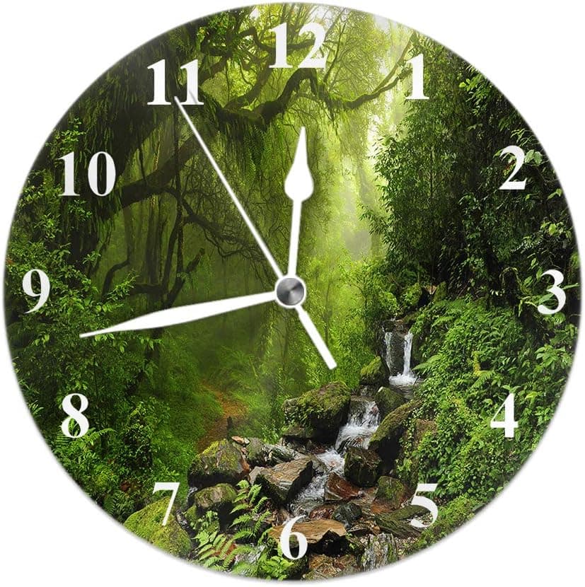Beabes Subtropical Forest Round Wall Clock Jungle Rainforest in Nepal Tropical Nature Wild Scenery Trees Silent Non-Ticking Battery Operated Home Wall Clock Decor for Living Room Classroom 10 Inch