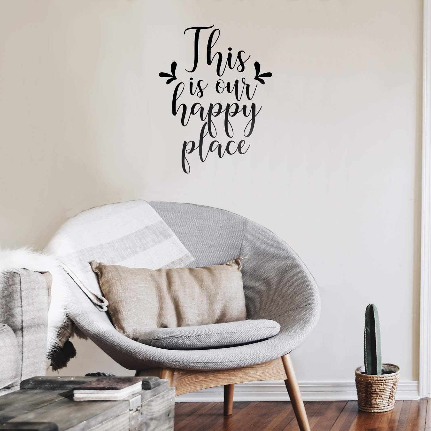 Vinyl Wall Art Decal - This is Our Happy Place - 27" x 19" - Modern Inspirational Positive Quote Sticker for Home Office Bedroom Kids Room Playroom Coffee Shop Decor