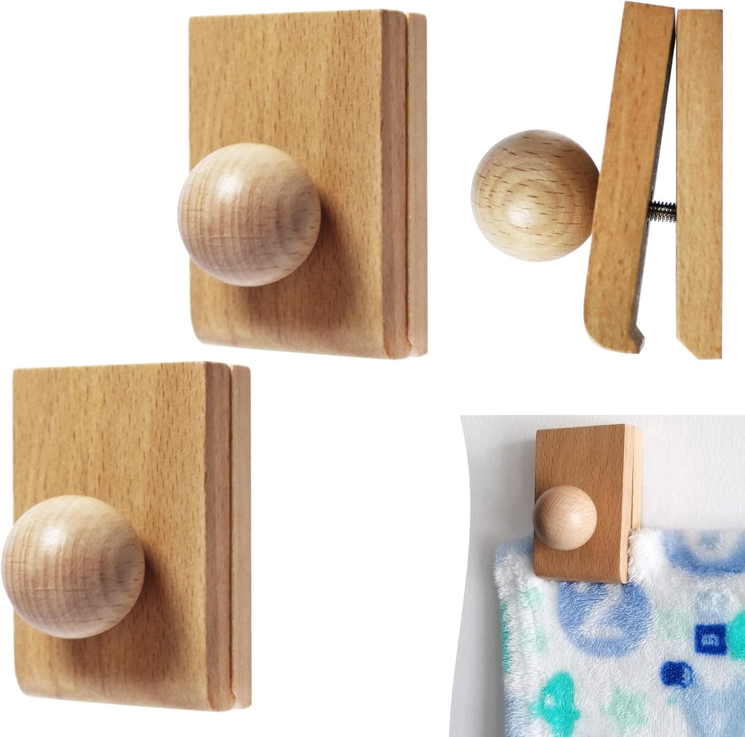 ANFU Tapestry Hangers, Wooden Blanket Hangers, DIY Blanket Clips for Hanging and Display Fabric Quilt Rug, Quilt Wall Clip(2, Beige)
